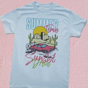 Summer Time Sunset Drive Light Blue T Shirt